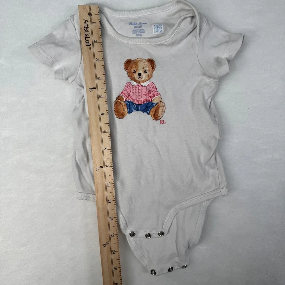 Ralph Lauren Polo Bear Bodysuit 6M White Classic Preppy Graphic Infant 6 Month